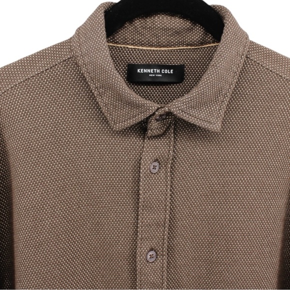 Kenneth Cole Tan Micro Dot Short Sleeve Buttonup Camp Chic Capsule Men's Size M - Picture 3 of 7
